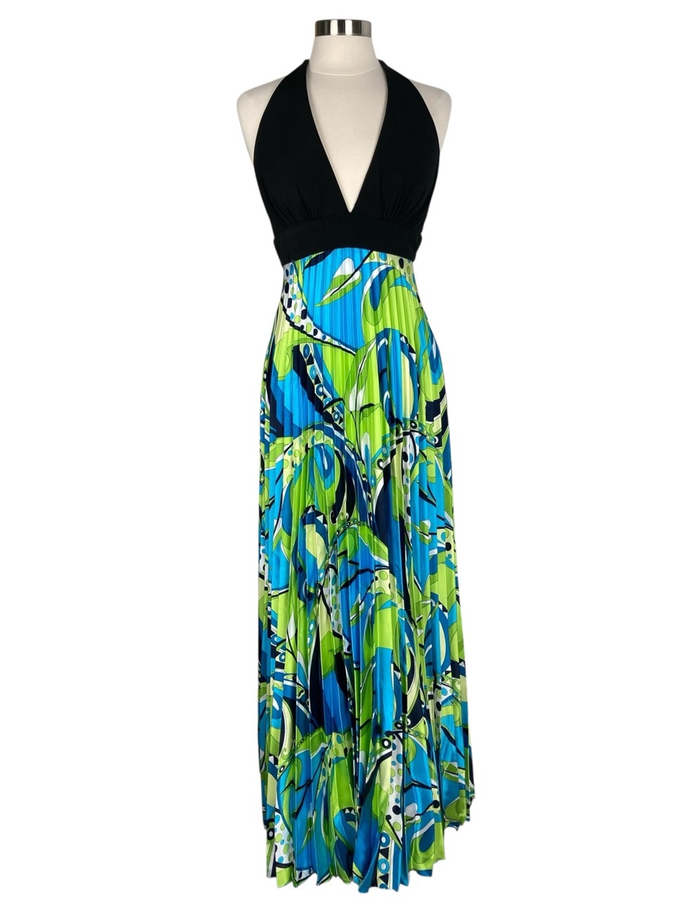 Betsy & Adam by Linda Bernell Halter Deep V Neck Maxi Dress, Size 10